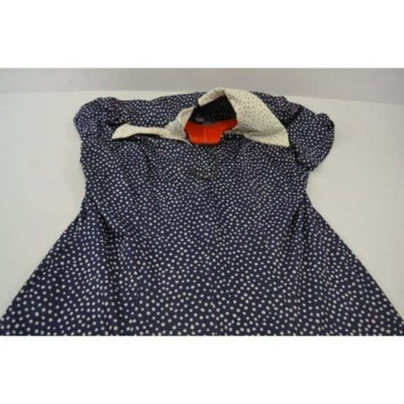 Vintage Blue White Polka Dot Shift Dress with Collar and Short Sleeves - Picture 9 of 9